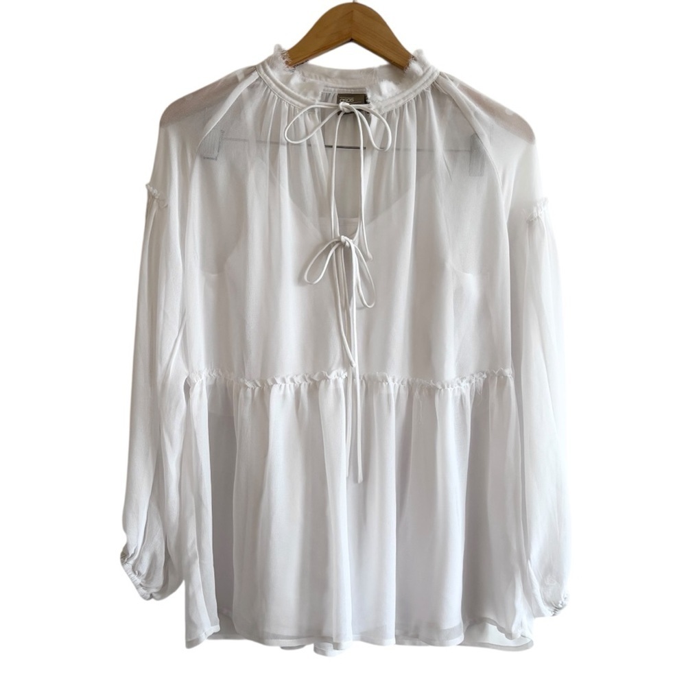 ASOS Sheer White Peasant Blouse with Tie Neck